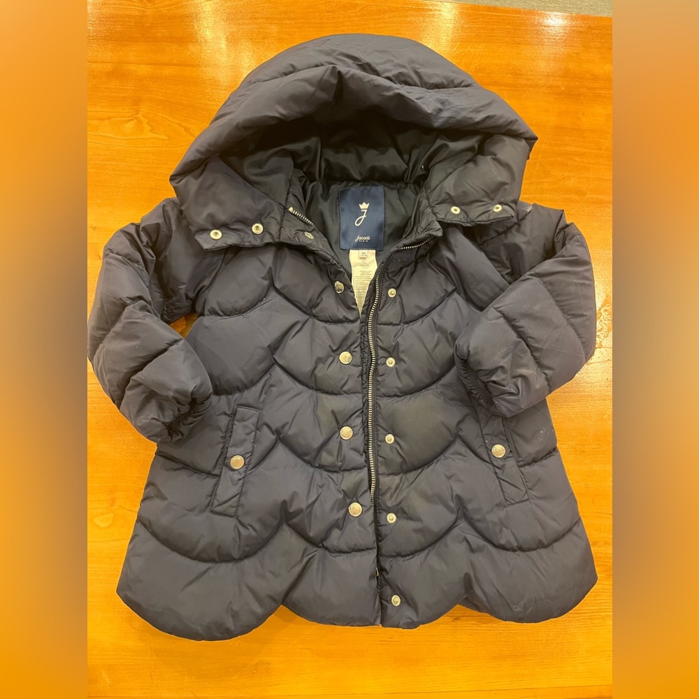 Jacadi Navy Blue Scalloped Hooded Puffer Winter Coat Size 5A 110 cm